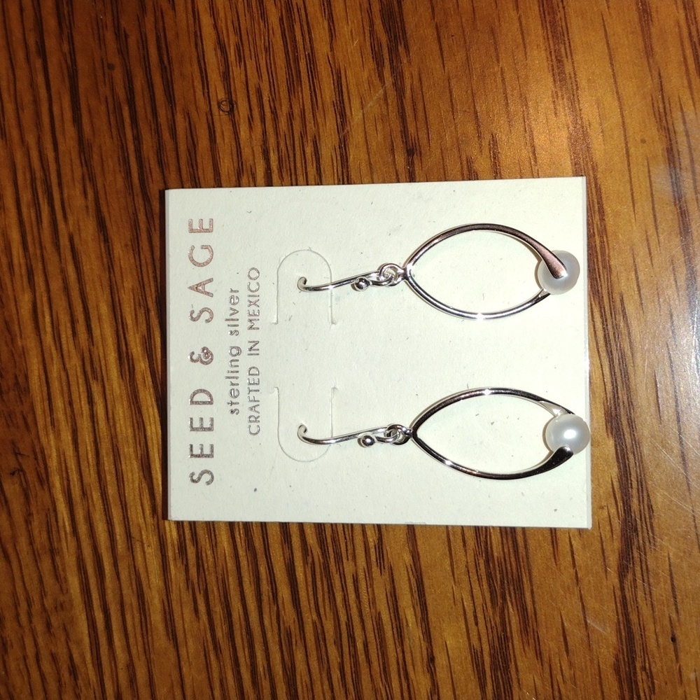 Seed & Sage 925 Sterling Silver Pearl Open Teardrop Dangle Earrings Mexico